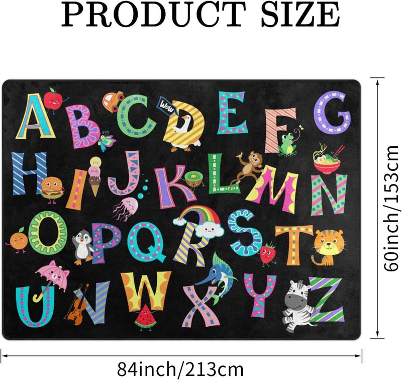Engree ABC Alphabet Rug, Classroom Playmat Rugs - 5x7 Ft Kids Carpet with Rubber Backing, Colorful Cartoon Letters Kids Play Mat Nursery Rugs for Bedroom Playroom - Black - Image 2